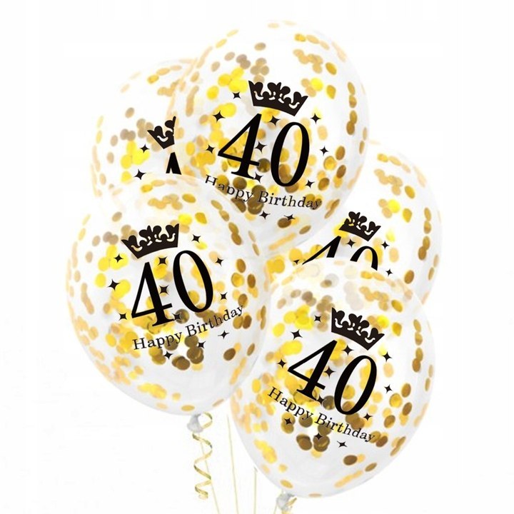 Balony 40 urodziny z konfetti złotym 30cm, 100szt.