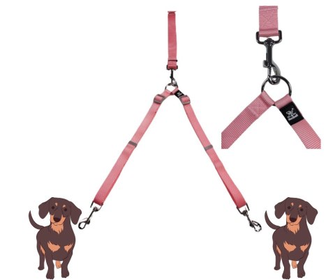 Smycz dla dwóch psów PODWÓJNA różowa 120 cm/ 2 cm