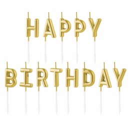 Świeczki na tort urodzinowe Happy Birthday złote