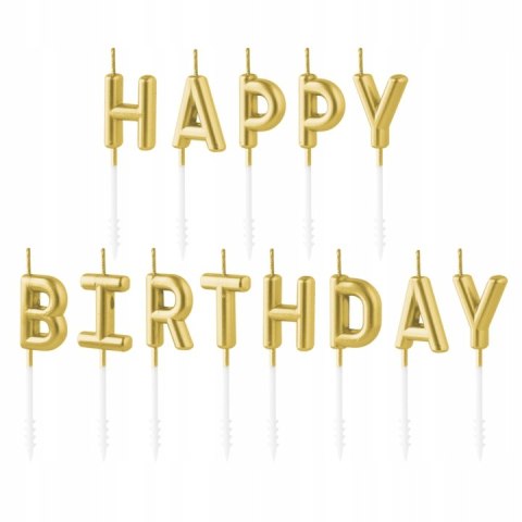 Świeczki na tort urodzinowe Happy Birthday złote