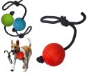 Piłka dla psa na sznurku gumowa średniotwarda plastyczna 7 cm czerwona