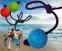 Piłka dla psa na sznurku gumowa średniotwarda plastyczna 7 cm niebieska